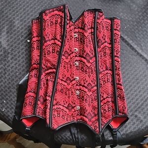Adore Me Red and Black Lace Overbust Corset- Never Worn